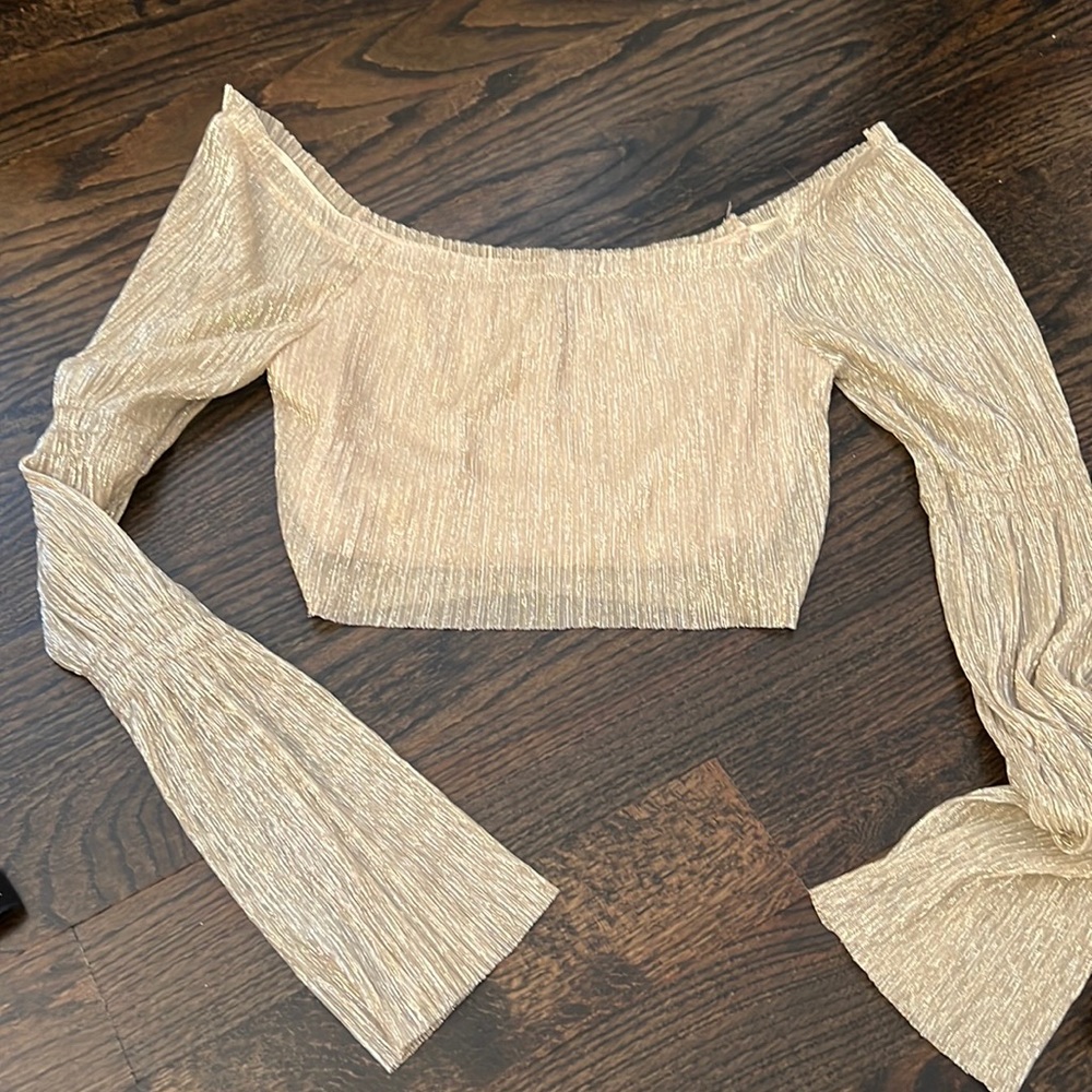 Gold shimmer crop size is cut out but should be S/M